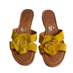 Mila Paoli suede leather flower slides sandals